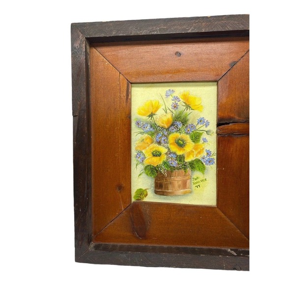 Country Flowers Original Art Painting Handmade Wood Frame Floral Vtg 12x10 - Picture 2 of 13
